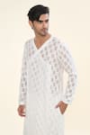 Shop_Prima Czar_White Viscose Blend Textures Geometric Angrakha Kurta _Online_at_Aza_Fashions