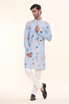 Prima Czar_Blue Rayon Print Floral Kurta _Online_at_Aza_Fashions