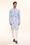 Prima Czar_Blue Rayon Print Floral Kurta _at_Aza_Fashions