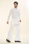 Buy_Prima Czar_Off White Net Textures Checks Short Kurta _at_Aza_Fashions