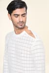 Buy_Prima Czar_Off White Net Textures Checks Short Kurta _Online_at_Aza_Fashions