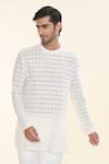 Prima Czar_Off White Net Textures Checks Short Kurta _at_Aza_Fashions