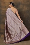 Shop_Pinki Sinha_Purple Banarasi Pure Silk Handwoven Floral Stripe Saree With Running Blouse _at_Aza_Fashions