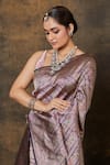 Pinki Sinha_Purple Banarasi Pure Silk Handwoven Floral Stripe Saree With Running Blouse _at_Aza_Fashions