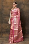 Buy_Pinki Sinha_Pink Tissue Handwoven Floral Border Saree With Running Blouse _at_Aza_Fashions