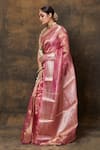 Pinki Sinha_Pink Tissue Handwoven Floral Border Saree With Running Blouse _Online_at_Aza_Fashions