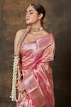 Buy_VISHWA BY PINKI SINHA_Pink Tissue Handwoven Floral Border Saree With Running Blouse _Online_at_Aza_Fashions