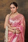 Shop_Pinki Sinha_Pink Tissue Handwoven Floral Border Saree With Running Blouse _Online_at_Aza_Fashions