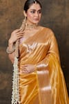 Pinki Sinha_Yellow Tissue Handwoven Geometric Border Saree With Running Blouse _Online_at_Aza_Fashions