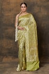 Buy_Pinki Sinha_Green Banarasi Pure Silk Handwoven Abstract Floral Saree With Running Blouse _at_Aza_Fashions