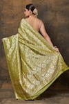 Shop_Pinki Sinha_Green Banarasi Pure Silk Handwoven Abstract Floral Saree With Running Blouse _at_Aza_Fashions