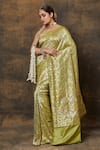 VISHWA BY PINKI SINHA_Green Banarasi Pure Silk Handwoven Abstract Floral Saree With Running Blouse _Online_at_Aza_Fashions