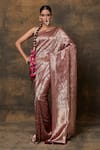 Buy_Pinki Sinha_Wine Banarasi Pure Silk Handwoven Shikargarh Jaal Saree With Running Blouse _at_Aza_Fashions