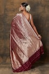 Shop_Pinki Sinha_Wine Banarasi Pure Silk Handwoven Shikargarh Jaal Saree With Running Blouse _at_Aza_Fashions