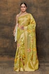 Buy_Pinki Sinha_Green Kora Silk Handwoven Floral Jaal Saree With Running Blouse _at_Aza_Fashions