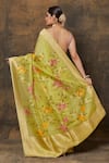 Shop_Pinki Sinha_Green Kora Silk Handwoven Floral Jaal Saree With Running Blouse _at_Aza_Fashions