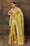 Pinki Sinha_Green Kora Silk Handwoven Floral Jaal Saree With Running Blouse _Online_at_Aza_Fashions