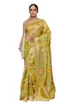 Buy_Pinki Sinha_Green Kora Silk Handwoven Floral Jaal Saree With Running Blouse _Online_at_Aza_Fashions