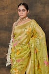 Pinki Sinha_Green Kora Silk Handwoven Floral Jaal Saree With Running Blouse _at_Aza_Fashions