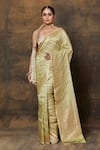 Buy_Pinki Sinha_Green Banarasi Pure Silk Handwoven Flower Stripe Saree With Running Blouse _at_Aza_Fashions