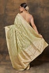 Shop_Pinki Sinha_Green Banarasi Pure Silk Handwoven Flower Stripe Saree With Running Blouse _at_Aza_Fashions