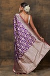 Shop_Pinki Sinha_Purple Banarasi Pure Silk Handwoven Paisley Floral Saree With Running Blouse _at_Aza_Fashions