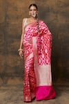 Buy_Pinki Sinha_Pink Banarasi Pure Silk Handwoven Flower Jaal Saree With Running Blouse _at_Aza_Fashions