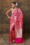 Shop_VISHWA BY PINKI SINHA_Pink Banarasi Pure Silk Handwoven Flower Jaal Saree With Running Blouse _Online_at_Aza_Fashions