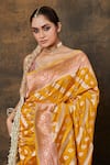 Buy_Pinki Sinha_Yellow Banarasi Pure Silk Handwoven Leaf Saree With Running Blouse _Online_at_Aza_Fashions