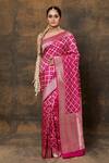 Buy_Pinki Sinha_Pink Banarasi Pure Silk Handwoven Checkered Saree With Running Blouse _at_Aza_Fashions