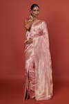 Buy_Pinki Sinha_Pink Banarasi Pure Silk Handwoven Geometric Saree With Running Blouse _Online_at_Aza_Fashions