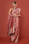 Buy_Pinki Sinha_Red Banarasi Pure Silk Handwoven Diamond Saree With Running Blouse _at_Aza_Fashions