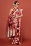 Shop_Pinki Sinha_Red Banarasi Pure Silk Handwoven Diamond Saree With Running Blouse _Online_at_Aza_Fashions