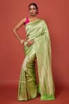 Buy_VISHWA BY PINKI SINHA_Green Banarasi Pure Silk Handwoven Floral Brocade Saree With Running Blouse _at_Aza_Fashions