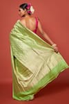 Shop_VISHWA BY PINKI SINHA_Green Banarasi Pure Silk Handwoven Floral Brocade Saree With Running Blouse _at_Aza_Fashions