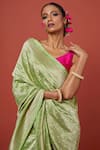 VISHWA BY PINKI SINHA_Green Banarasi Pure Silk Handwoven Floral Brocade Saree With Running Blouse _Online_at_Aza_Fashions