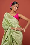 Buy_VISHWA BY PINKI SINHA_Green Banarasi Pure Silk Handwoven Floral Brocade Saree With Running Blouse _Online_at_Aza_Fashions