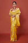 Buy_Pinki Sinha_Yellow Banarasi Pure Silk Handwoven Lotus Saree With Running Blouse _at_Aza_Fashions