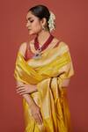 Shop_Pinki Sinha_Yellow Banarasi Pure Silk Handwoven Lotus Saree With Running Blouse _Online_at_Aza_Fashions