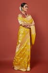 VISHWA BY PINKI SINHA_Yellow Banarasi Pure Silk Handwoven Lotus Saree With Running Blouse _at_Aza_Fashions