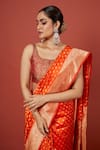 VISHWA BY PINKI SINHA_Orange Banarasi Pure Silk Handwoven Floral Butta Saree With Running Blouse _Online_at_Aza_Fashions