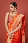 Buy_VISHWA BY PINKI SINHA_Orange Banarasi Pure Silk Handwoven Floral Butta Saree With Running Blouse _Online_at_Aza_Fashions