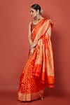 VISHWA BY PINKI SINHA_Orange Banarasi Pure Silk Handwoven Floral Butta Saree With Running Blouse _at_Aza_Fashions