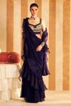 Buy_Ridhi Mehra_Purple Blouse Raw Silk Embellished Naghma Solid Ruffle Pre-draped Saree With _at_Aza_Fashions