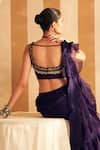 Shop_Ridhi Mehra_Purple Blouse Raw Silk Embellished Naghma Solid Ruffle Pre-draped Saree With _at_Aza_Fashions