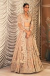 Buy_Ridhi Mehra_Gold Net Embellished Sequin V-neck Sukhan Pearl Floral Bridal Lehenga Set _at_Aza_Fashions