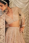 Ridhi Mehra_Gold Net Embellished Sequin V-neck Sukhan Pearl Floral Bridal Lehenga Set _Online_at_Aza_Fashions