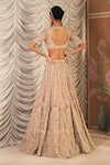 Buy_Ridhi Mehra_Gold Net Embellished Sequin V-neck Sukhan Pearl Floral Bridal Lehenga Set _Online_at_Aza_Fashions