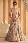 Buy_Ridhi Mehra_Gold Net Embellished Sequin Inaara Embroidered Floral Jaali Bridal Lehenga Set _at_Aza_Fashions