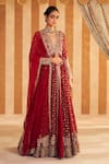 Buy_Ridhi Mehra_Red Anarkali Georgette Pareesa Floral Zardozi Embroidered With Dupatta _at_Aza_Fashions